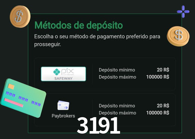 O cassino 3191 oferece uma grande variedade de métodos de pagamento